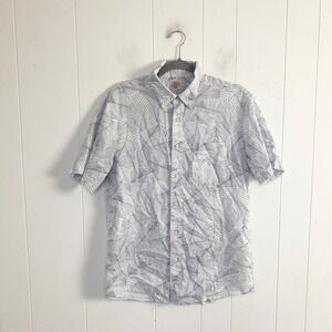 Faherty Brand Mens M Short Sleeve Button Down Shirt Blue White Leaf